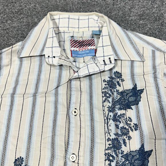 English Laundry Promenade Hand Sewn Striped Floral Embroidered Button Up Shirt M - Picture 3 of 6